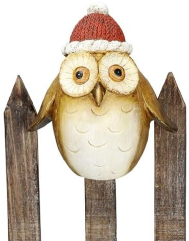 Posiwio winterlicher dekorativer Zaunhocker Eule mit Weihnachtsmannmütze Polyresin braun-rot-weiß bemalt