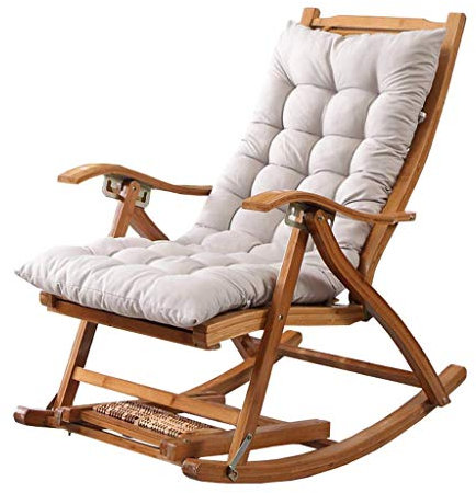 Sedia a dondolo reclinabile pieghevole per esterni, con seduta imbottita grigia, per giardino, patio, piscina, in legno di bambù, sedia da campeggio Zero Gravity, supporta fino a 250 kg