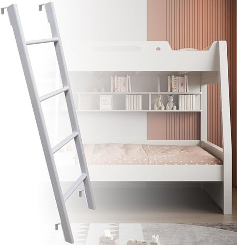 Hochbett aus Metall mit schräger Leiter für Zuhause, Schlafsaal, Camper, verstellbare Sicherheitsleiter, Doppelgröße (116 cm)
