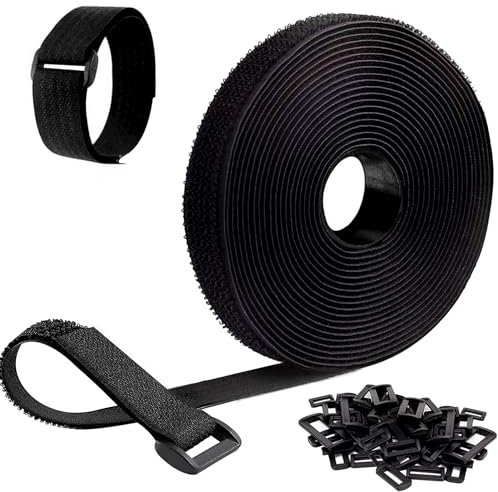 Rhimooay 6m x 2,5cm Klettband Kabelbinder Wiederverschließbar, 30 Schnallen, Freie Schnittlänge, Kabel Organisieren, Schläuche