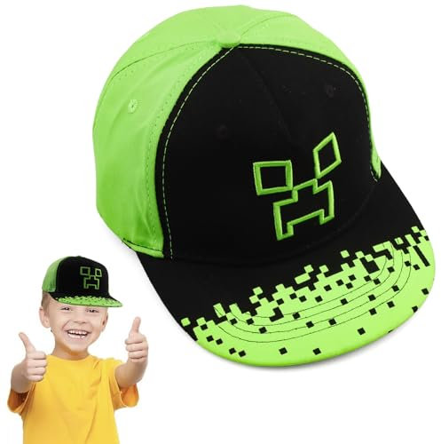 Cartoon Design Baseballmütze, Verstellbare Baseballmütze Sonnenmütze, Outdoor Sports Casual Baseballmütze, Creeper Baseball Cap Kinder, Schwarz und Pixelig Grün Grid Sonnenhut Basecap Kappe (D)