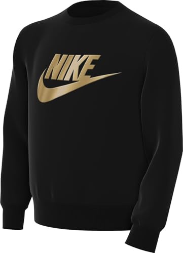 Nike Sportswear Club Fleece-Sweatshirt Mit Rundhalsausschnitt Für Ältere Kinder, Black/Metallic Gold, HQ0975-010, M