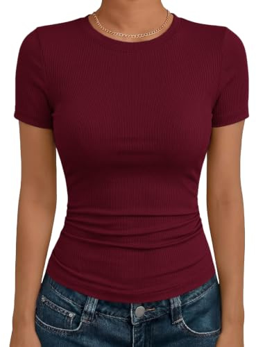 Imily Bela Damen T-Shirt Rundhals Kurzarm Sexy Oberteile | Slim Fit,Sommer,Basic,,Baumwolle,Oberteil,Eng Top,Shirts,Elegant