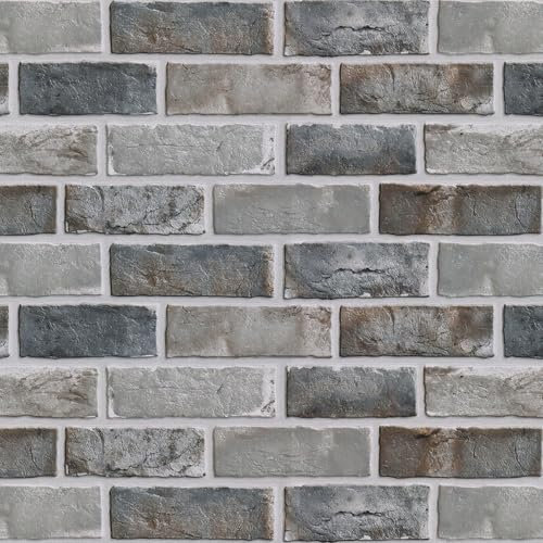CiCiwind Selbstklebende Tapete Steinoptik Tapete 44CM(W)×10M(L) 3D Grau Ziegelstein Tapeten Selbstklebend Wasserdicht Möbelfolie Selbstklebende Vinyl Klebefolie für Wohnzimmer Schlafzimmer Küche