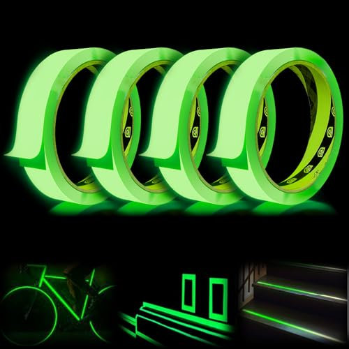 Landrain 4 Rollen Fluoreszierendes Klebeband, 5 M X 10 MM Leuchtband Selbstklebend, Glow in the Dark Tape