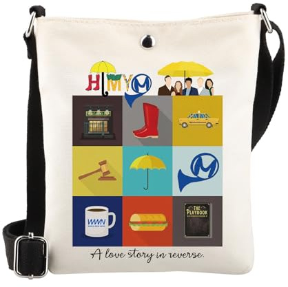 MYSOMY HIMYM Umhängetasche inspiriert von TV-Show, blaues Waldhorn, gelber Regenschirm, Umhängetasche, Ted Mosby-Fans, Geschenk, TV-Show-Geschenk, Himym Cb2, 16.5 x 21 x 5.5 centimeters (6.5 x 8.3 x