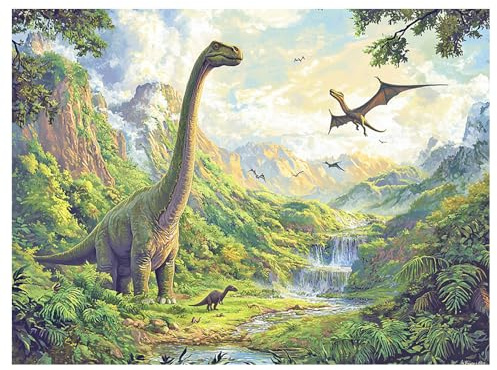 DCIDBEI Peinture Diamant 5D Dinosaure 50x40cm Broderie au Point de Croix Dinosaure Peinture par Numéros Paysage Naturel Mosaïque de Dinosaures Diamant Painting Animaux Jungle Tableau Perle Paysage