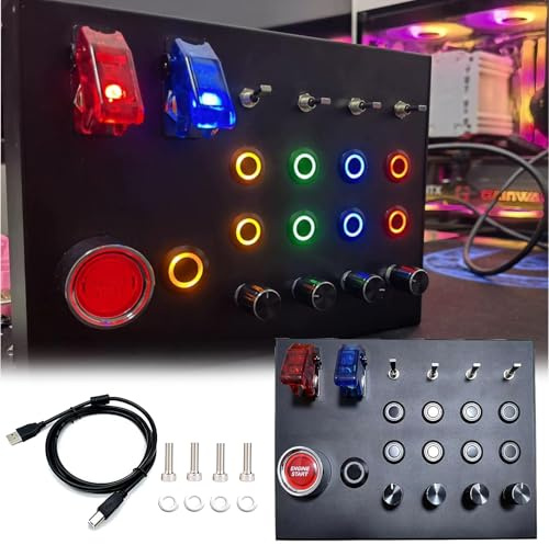PC-SIM-Tasten-Box, Multifunktions-Hub-Zentralsteuerungstasten-Box, Instrumenten-Cluster für Spiele, verstellbare Klemme und Drehknopf, Simulatorrad und Schalthebel für Simulatorrad und Rad