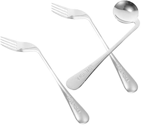 Vaguelly Cubiertos Angulados Para Personas Con Discapacidad Tenedores Cuchara Utensilios Ergonómicos Para Alimentación De Pacientes y Personas Mayores Inoxidable Durable y Seguro