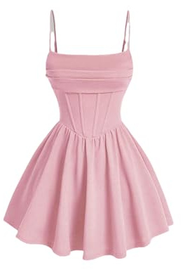 YIMAISZQ Kleid Frauen Mit Geringer Korsett Spaghetti -Riemen Und Flare Flowy Skater Mini Cami Kleid-rosa-l