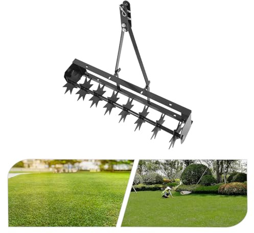 Rolling Manual Lawn Aerators 30.91inch Lawn Aerator Push Grass Tow Behind Lawn Aerator Tool 45kg Load-Bearing Capacity with 8Soil Penetrator Spikes for Lawn Yard and Garden