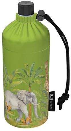 Emil Trinkflasche aus Glas für Kinder – Afrika 0,6l | Für Mädchen, Jungen & Eltern, isolierte Glasflasche mit Hülle, auslaufsicher, schadstofffrei, für Schule, Freizeit & Sport