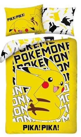 Pokemon Pikachu und Freunde Bettwäsche Set Bettbezug 140x200 cm + Kissenbezug 70x90 cm Öko-Tex