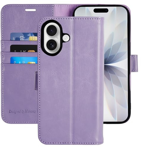 MONASAY Wallet Case for iPhone 17 with 3 Card Holders - Lavenders | With a Kickstand, RFID Blocking, 6.6 feet of shock absorption, PU Leather, Strong Magnetic Closure, Fits 6.3 inch ONLY