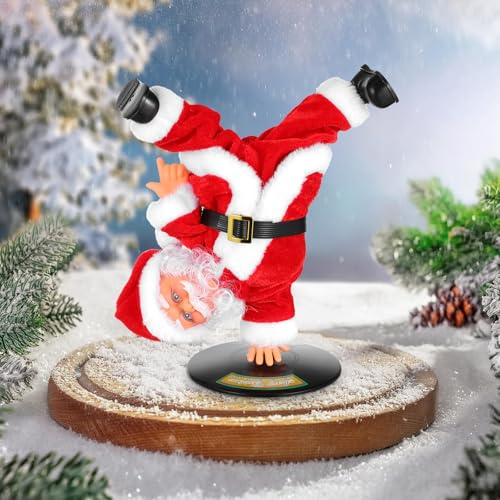 Healifty Invertierter rotierender Tanzender und singender Weihnachtsmann, elektrischer Weihnachtsmann, Weihnachtsmusik-Figur, Party-Dekoration für Neujahrsgeschenke