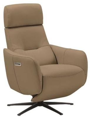 AltoBuy Fauteuil Relax électrique pivotant avec têtière Manuelle Tout Cuir Marron Clair - REANE