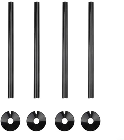 4pcs Black Radiator Pipe Covers 300mm x 15mm PVC Plastic with Silicone Collars, Decorative Protection for Heating, Water, Gas, and Drain Pipes, Fits 15mm Diameter Tubes