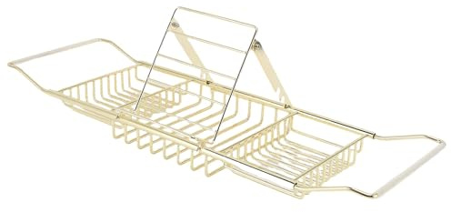 Badewannenablage, Edelstahl, erweiterbar, Ablage über der Badewanne, mit Handyhalter, Platz für Seife, Shampoo, Badekugel (Gold)