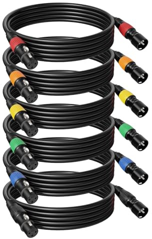 Tnlaile 6‑Pack 25ft Color‑Coded XLR Cables, Male to Female Microphone Cable