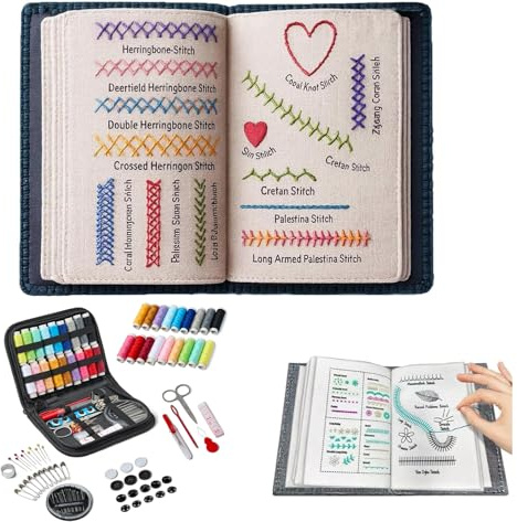 Ruichi Embroidery Stitch Book, DIY Sticken Set für Anfänger, DIY Embroidery Kit, Tragbar Sticken Buch mit Schritt-Anleitungen für 143 Stiche, Stickstichbuch, Stichbuch für Anfänger Erwachsene