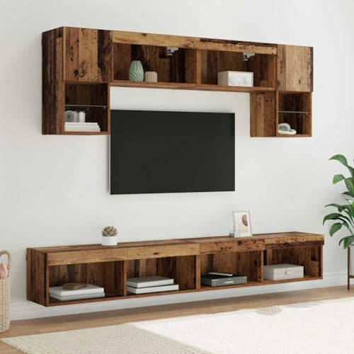 QJBSAVVA TV Lowboard Wandpaneel Altholz 100 x 30 x 30 cm mit LED Beleuchtung Holzwerkstoff Fernsehtisch mit 2 Türen 12 Regalbretter Moderner Stauraum für Wohnzimmer Flur Schlafzimmer