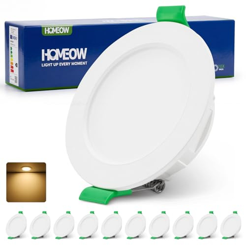 HOMEOW Einbaustrahler LED Spots 230V 55mm - 68mm Lochmaß 4W 380LM | Warmweiß 2700K Deckenspots 60mm Einbauleuchten Flach Einbauspots IP44 Wasserdicht für Bad Feuchtraum Küche 10er Set