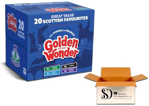 Golden Wonder Scottish Favourites Crisps Multipack 20 Bags – Cheese & Onion, Salt & Vinegar, Pickled Onion & Haggis Flavour – Great Value Assorted Potato Crisps