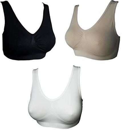 3 6 9 Pack Comfort Bra Women Girls Crop Top Seamless Sleep Yoga Bralette Stretch Bras Sports Vest Wireless Post Surgery Bra, 1 White 1 Black 1 Beige, 3XL