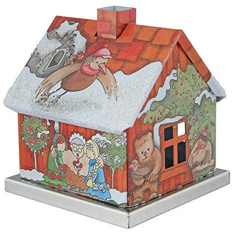 KNOX - Räucherhaus/Räucherkerzenhalter Märchenhaus aus Metall - für Räucherkerzen Größe M - Motiv: Schneeweißchen und Rosenrot - Maße: ca. 6 x 6 x 7 cm