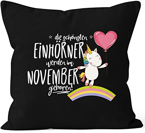MoonWorks Kissenbezug die schönsten Einhörner Werden im November geboren 40x40 Baumwolle Geschenk Geburtstag Unicorn schwarz 40cm x 40cm