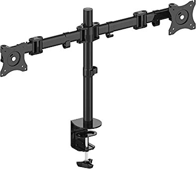conecto CC50284 Schreibtischhalterung für 2 Monitore 33-69 cm (13-27 Zoll), neigbar -45° bis 45°, schwenkbar 180°, drehbar 360°, höhenverstellbar, Traglast max. 8,0kg, VESA 100x100, schwarz