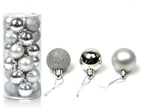 24 Stück Weihnachtskugeln Glänzend Glitzernd Matt Christbaumschmuck bis 3cm Silber