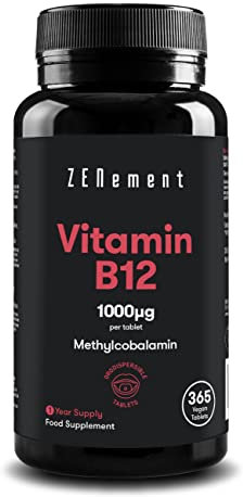 Vitamin B12, 1000µg per Tablet, 365 Vegan Tablets | Methylcobalamin | Supports The Nervous, Immune, Energy and Red Blood Cell Systems | Vegan | Zenement