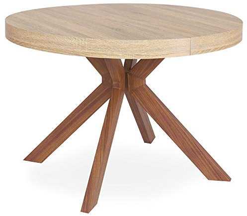 Menzzo Table à Manger Ronde Extensible Avec Pied Central en Métal | Salle à Manger ou Cuisine | Bois, Métal | Myriade | Diamètre 110 cm x H75 cm, Dépliée: L110 x P160-210-260 x H75
