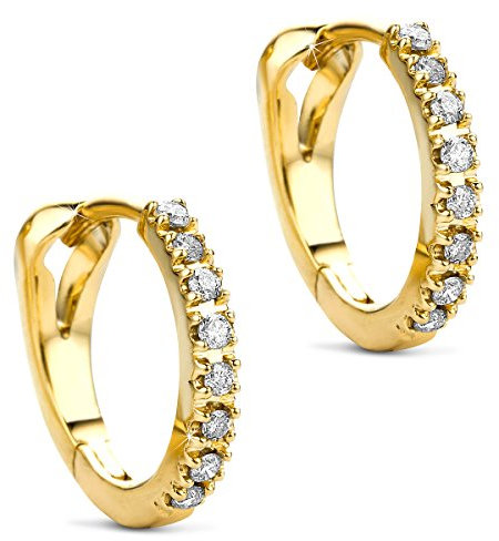 Orovi Schmuck Damen runde Brillant-Diamant-Creolen besetzt mit 16 natürlichen Diamanten im Brillantschliff 0.09CT Zeitlose klassische Ohrringe aus Gelbgold 14 Karat(585) Gold, Kreolen-Durchmesser 12mm