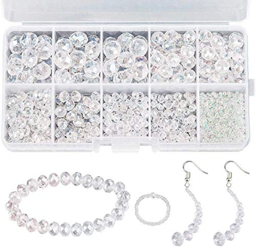 AIEX 700pcs Kit de Perles en Cristal Vente en Gros Verre Perles Couleurs Assorties Briolette Rondelle à Facettes pour la Fabrication de Bijoux, 6 mm (Transparent)