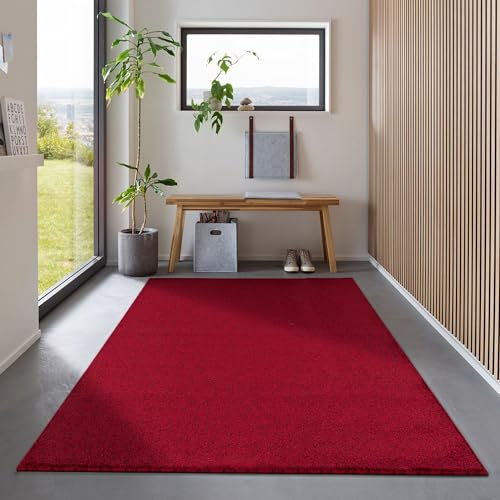Carpetsale24 Teppich 160x230 cm Rot, Kurzflor, Einfarbig, Modern, Rechteckig, Pflegeleicht, Rutschhemmend, Bodenteppich für Wohnzimmer, Schlafzimmer, Essbereich