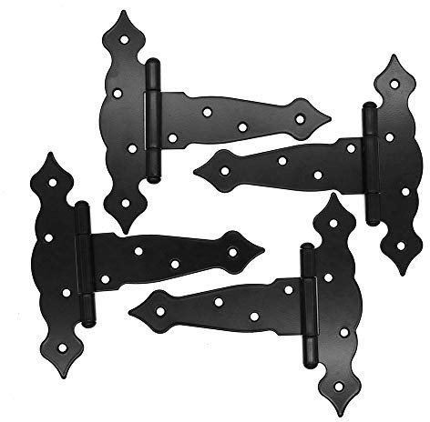 NUZAMAS - Bisagras resistentes para cobertizo, 4 piezas (8 pulgadas), bisagra de correa de puerta de madera, bisagras de puerta de granero, herrajes forjados negros, hierro inoxidable