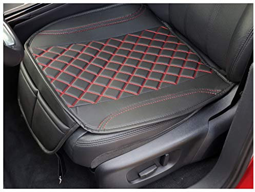 BREMER SITZBEZÜGE Sitzauflage Kunstleder Textilleder kompatibel mit Opel Astra K Sitzkissen in Kunstleder Schwarz/Rote Naht OT402