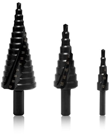 3pcs HSS Step Drill Bit Set High Speed Steel Step Cone Bits Hole Cutter 4-12mm/4-20mm/4-32 mm Hex Shank Metric Double Slot Cone Cutting Drill for Wood Sheet Metal PVC Thin Metals