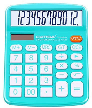CATIGA Tischrechner 12-stelliger mit großem LCD-Display, sensitiven Tasten, Solar und Batteriebetrieb, Kompakt, leistungsstark und vielseitig, Standardfunktion für Büro, Haus, Schule, CD-2786