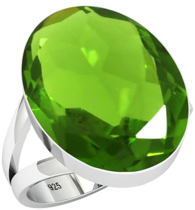 Jeweloporium Grüner Peridot-Quarz-Silberring Größe 67 (21,3), 925er Sterlingsilberring für Damen, klobiger ovaler Edelstein-Boho-Schmuck