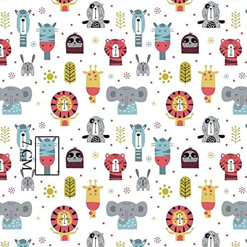 100x160cm Faultier Lama Giraffe Elefant 100% Baumwolle Baumwollstoff Kinder Meterware Handwerken Nähen Stoff (100x160cm)