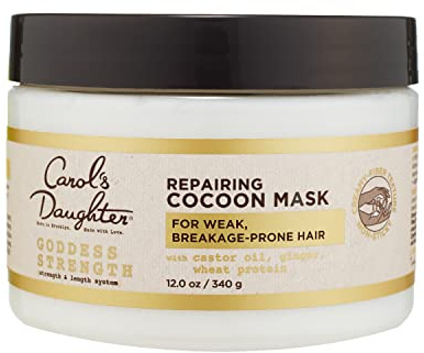 Carol's Daughter Goddess Strength Repairing Cocoon Hydrating Hair Mask for Waves, Coils and Curls, Hair Treatment With Castor Oil, 12 Oz