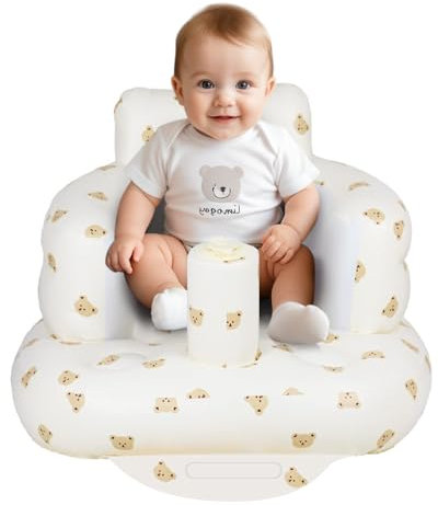 AirSwim Inflatable Baby Seat, Inflatable Baby Chair for Babies 3-36 Months, Portable Blow Up Chair with Built in Air Pump, Sit Me Up Floor Seat for Learning to Sit, Palying, Camping, Travel, Bear Head