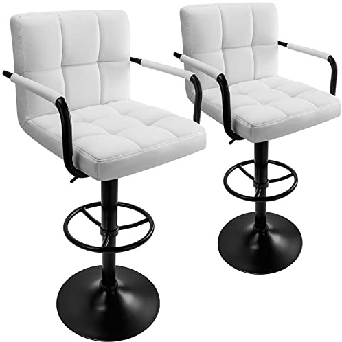 Huracan Barhocker 2er Set, Tresenhocker mit Armlehnen, weiß, Barstuhl mit Rückenlehne, drehbar, Thekenhöhe, verstellbar Moderne Inselstühle für Küche Heimbar Esszimmer