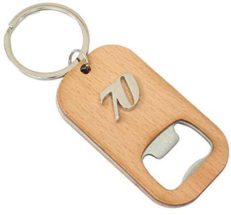 70th Birthday Keyring Bottle Opener Wooden Stainless Steel Key Chain Gift 532