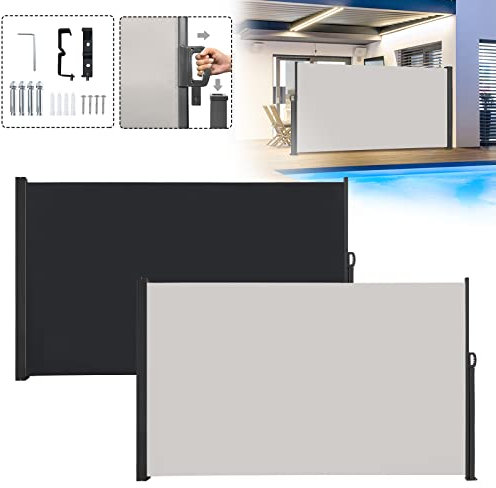 AufuN Seitenmarkise Ausziehbar Markise 200 x 300 cm Sonnenschutz aus Polyester Sichtschutz Windschutz für Garten Balkon & Terrasse, Seitenrollo mit Wandhalterung, Anthrazit