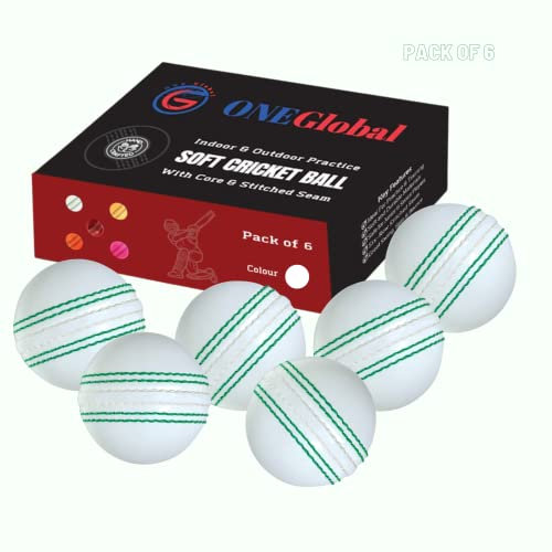 ONEGlobal Soft & Safe Practice Cricket Ball | Weicher & Sicherer Gummi-Cricketball zum Üben | Mit Echter Naht & Kern für Hüpfen & Schwingen | Ideal für Selbstvertrauen & Streichhölzer (6-Weiß)