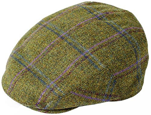 Failsworth Millinery Gamekeeper Wool Flat Cap in Pattern 503 - Green, Size: Medium (57cm)